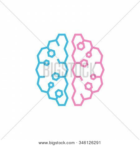 Brain. The Two Halves Of The Whole Brain Of Pink And Blue. Man And Woman Thinking Concept. Stock Vec