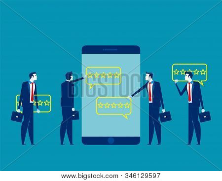 Business People At Giving Stars. Concept Business Vector Illustration, Feedback And Rating, Thumb Up