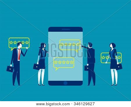 Business People At Giving Stars. Concept Business Vector Illustration, Feedback And Rating, Thumb Up