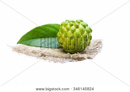 Sugar Apple Or Custard Apple With Green Leaf Isolated On White Background