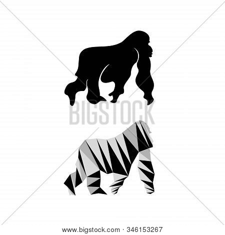 Gorilla Set For The Symbol, Logo, Labels. Artistic Silhouette Of Wild Animals