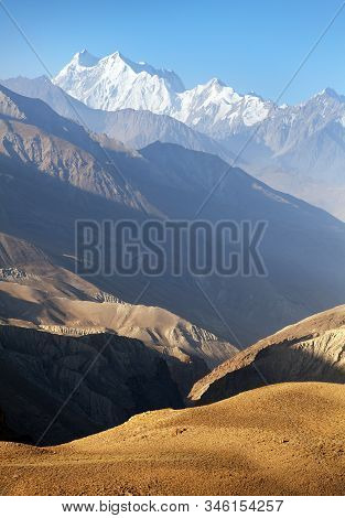 Evening View Of Hindukush Or Hindu Kush Mountain Ridge, Tahikistan And Afghanistan, View From Pamir 