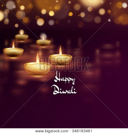 Happy Diwali Diya Oil Lamp Template. Indian Deepavali Hindu Festival Of Lights. Eps 10