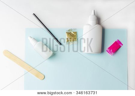 Step By Step Photo Instruction: How To Make Slime At Home. The Concept Of Diy.  Ingridients For Maki