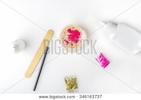 Step By Step Photo Instruction: How To Make Slime At Home. The Concept Of Diy.  Ingridients For Maki