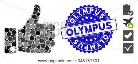 Mosaic Thumb Up Icon And Rubber Stamp Seal With Olympus Text. Mosaic Vector Is Created With Thumb Up