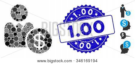 Mosaic Investor Icon And Distressed Stamp Seal With 1.00 Caption. Mosaic Vector Is Designed From Inv