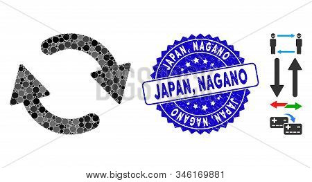 Mosaic Refresh Icon And Corroded Stamp Seal With Japan, Nagano Caption. Mosaic Vector Is Formed With