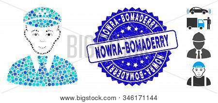 Collage Taxi Driver Icon And Grunge Stamp Seal With Nowra-bomaderry Phrase. Mosaic Vector Is Designe