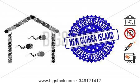 Collage Sperm Bank Icon And Corroded Stamp Seal With New Guinea Island Caption. Mosaic Vector Is Des