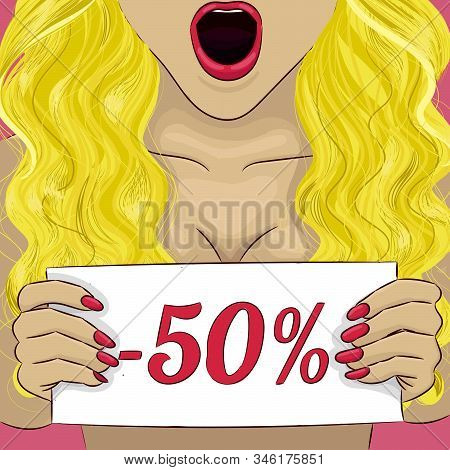 Woman Curly Brunette With Nameplate Sale 50 Per Cents
