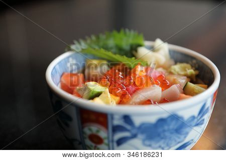 Mix Sushi Donburi In Bowl , Japanese Food