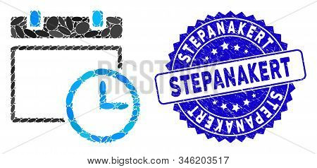 Mosaic Date And Time Icon And Rubber Stamp Seal With Stepanakert Caption. Mosaic Vector Is Designed 