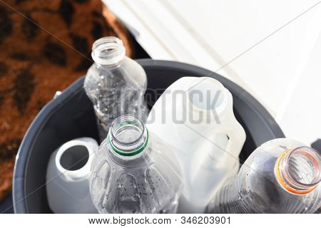 Plastic Recycling, Plastic Bottles And Containers From Household Waste To Recycle And Re Use