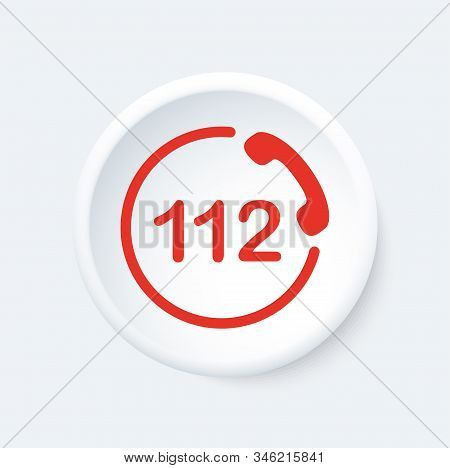 112 Button. Emergency Phone Symbol. White And Red Icon.