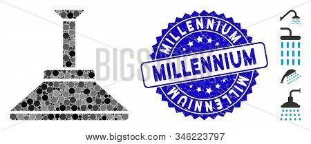 Collage Shower Head Icon And Rubber Stamp Watermark With Millennium Text. Mosaic Vector Is Formed Wi