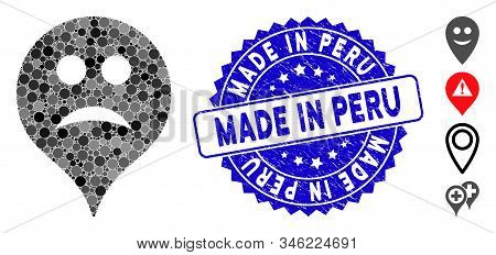 Mosaic Sad Map Marker Icon And Rubber Stamp Seal With Made In Peru Text. Mosaic Vector Is Designed W