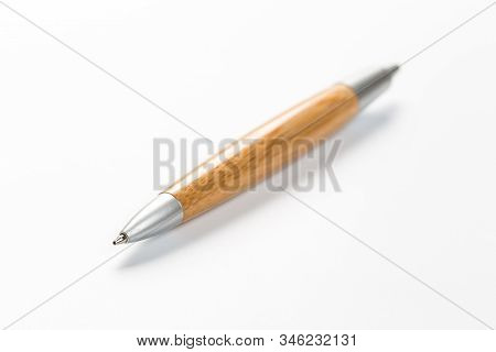 Ballpoint Pen Isolated On A White Background. Nice Pen Mockup For Corporate Business Identity Presen