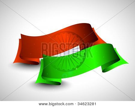 To bånd i orange og grøn farve med asoka hjulet på grå, Independence Day, Republikken dag og o