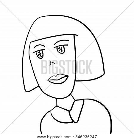Sketch Of Portrait Of Funny Girl Or Woman. Drawn By Hand. Simple Vector Illustration.