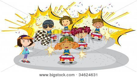 illustration of kids driving car on a white background