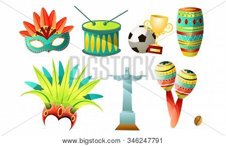 Set Of Colorful Brazilian Symbols Vector Illustration