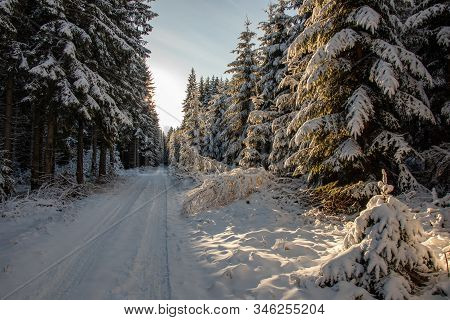 Beautiful Winter Landscape In The Ore Mountains On The Czech German Border On The Mountain Keilberg-