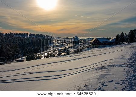 Oberwiesenthal, Germany-december 29,2019 View From The Town Of Oberwiesenthal On The Border From Ger