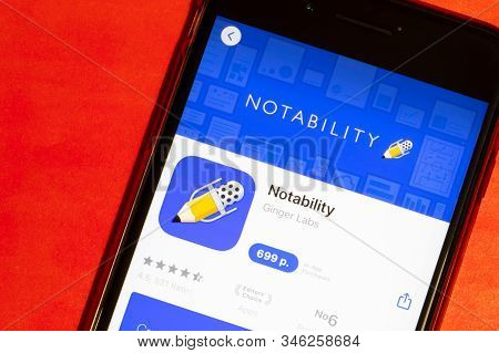 Los Angeles, California, Usa - 22 January 2020: Notability Logo On Phone Screen Flat Lay With Red Ba