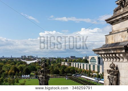 Berlin, Germany- September 28, 2019:panorama Of The City Of Berlin From The Roof Of The Bendestag Bu