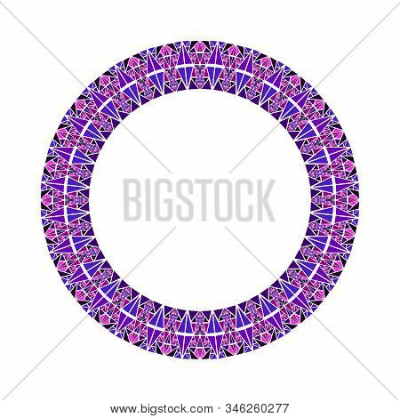 Abstract Geometrical Triangular Mosaic Round Frame - Circular Polygonal Vector Design Element