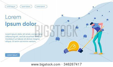 Object Separation For Bright Idea, Illustration. Banner Guy In Casual Wear Digging With Shovel. Exti
