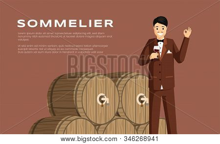 Expert Sommelier Flat Banner Vector Template. Professional Wine Tasting, Alcohol Beverage Degustatio