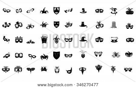 Set Of Mardi Gras Icons. Masks, Harlequin Hats And Decorated Hats - Vector