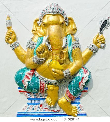 God Of Success 20 Of 32 Posture. Indian Or Hindu God Ganesha Avatar Image In Stucco