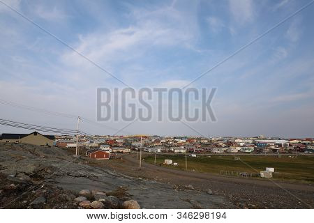 View Of Rankin Inlet, A Remote Arctic Community Located In Nunavut, In Summer Time With Blue Skies