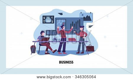 Business Project Management And Financial Strategy Planing. Business Teamwork Work In Office. Vector