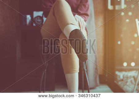 Woman Using Support Shoe Silicone For Treatment Plantar Fasciitis With Foot,feet Bruising