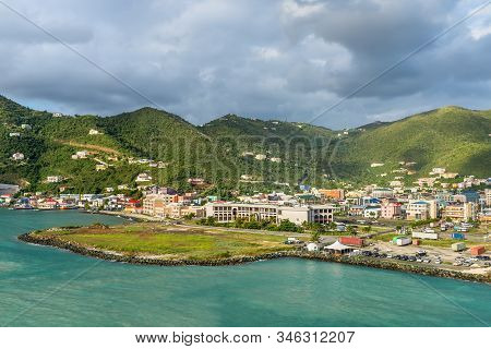Road Town, Tortola, Tvi - December 16, 2018: Coastline Along A Road Town In Tortola, Bvi. The Wooded