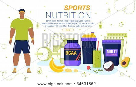 Sport Nutrition And Multi Vitamins Complex Supplements. Man Athlete And Energy Drinks In Liquid, Pow
