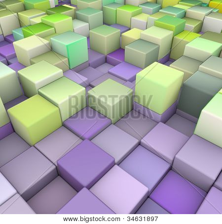 abstrakt 3d WÃ¼rfel Kulisse in grÃ¼n und pueple