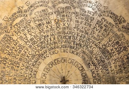 Ravenna, Italy - Sept 11, 2019: Easter Calendar For The Years 532-632 D.c. Marble Of Preconnesus. Th