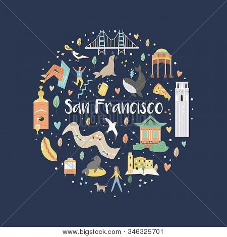 San Francisco Hand Drawn Flat Vector With Symbols