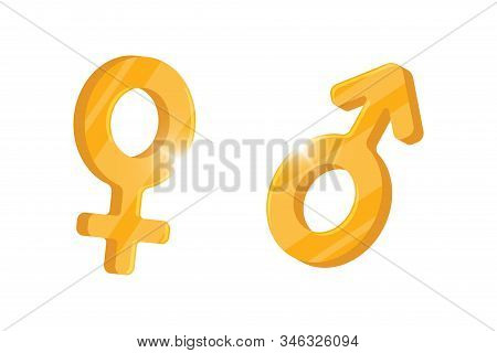 Heterosexual Gender Symbol Mars And Venus Gold Icons. Male And Female Vector Sign. Isolated Man And 