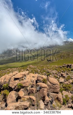 Ethiopian Bale Mountains National Park With Clouds Covering Peak. Ethiopia Wilderness Pure Nature. S