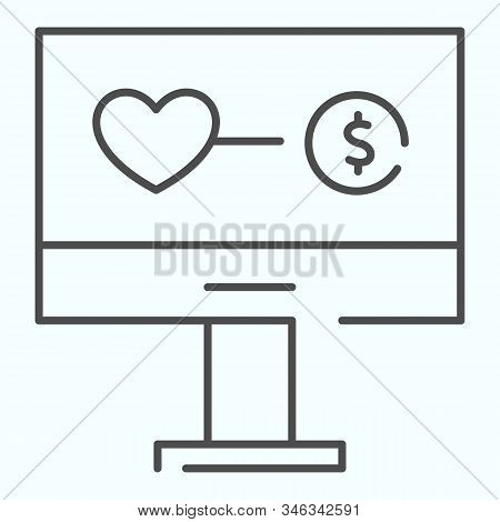 Online Donation Thin Line Icon. Online Transfering Vector Illustration Isolated On White. Web Site W