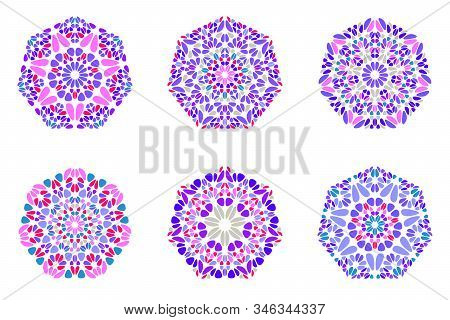 Abstract Ornate Petal Heptagon Symbol Template Set - Colorful Geometrical Geometric Vector Graphic E