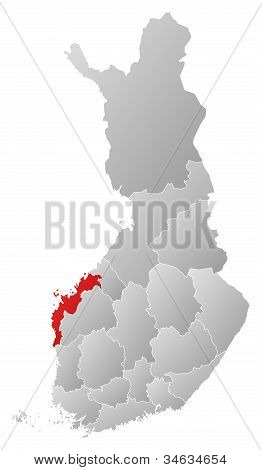 Karta över Finland, Österbotten belyst