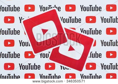 Youtube Logo Sticker On Pattern Printed On Paper With Small Youtube Logos And Inscriptions. Youtube 