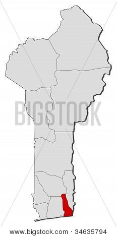 Map Of Benin, Ouémé Highlighted